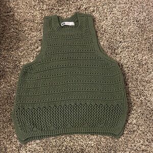 Green Knit Sleeveless Sweater